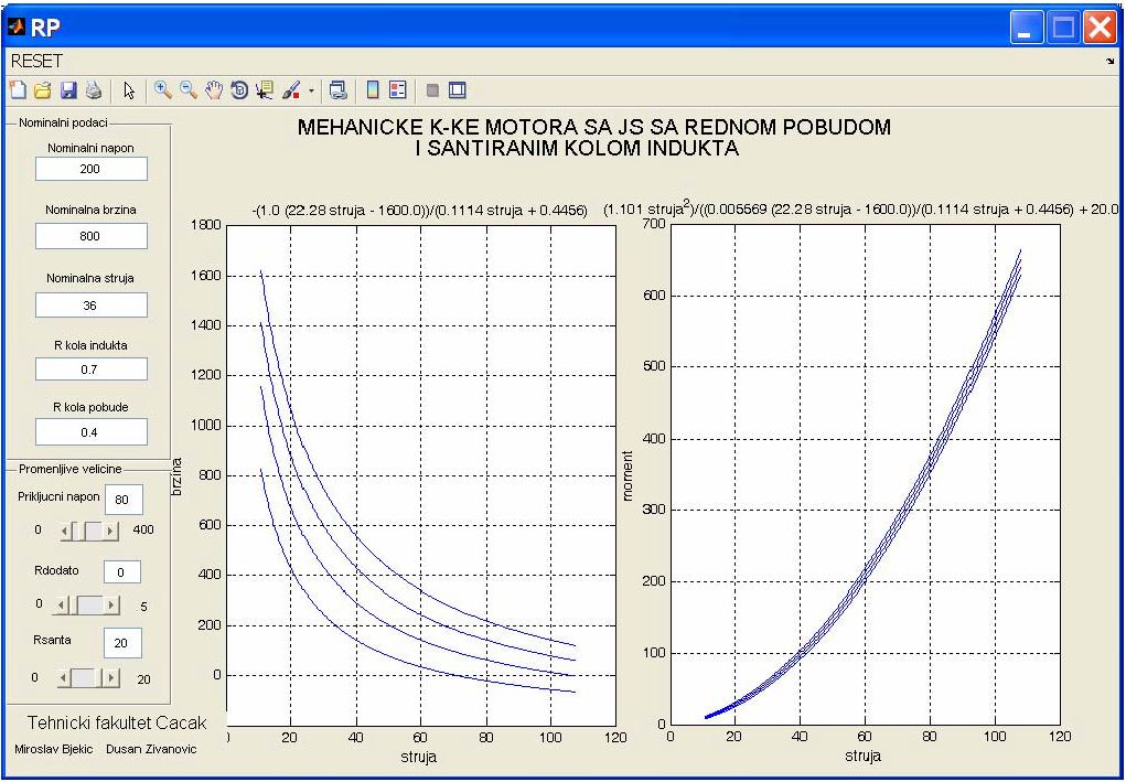 Механичке карактеристике мотора ЈС са независном и редном побудом - MATLAB симулација